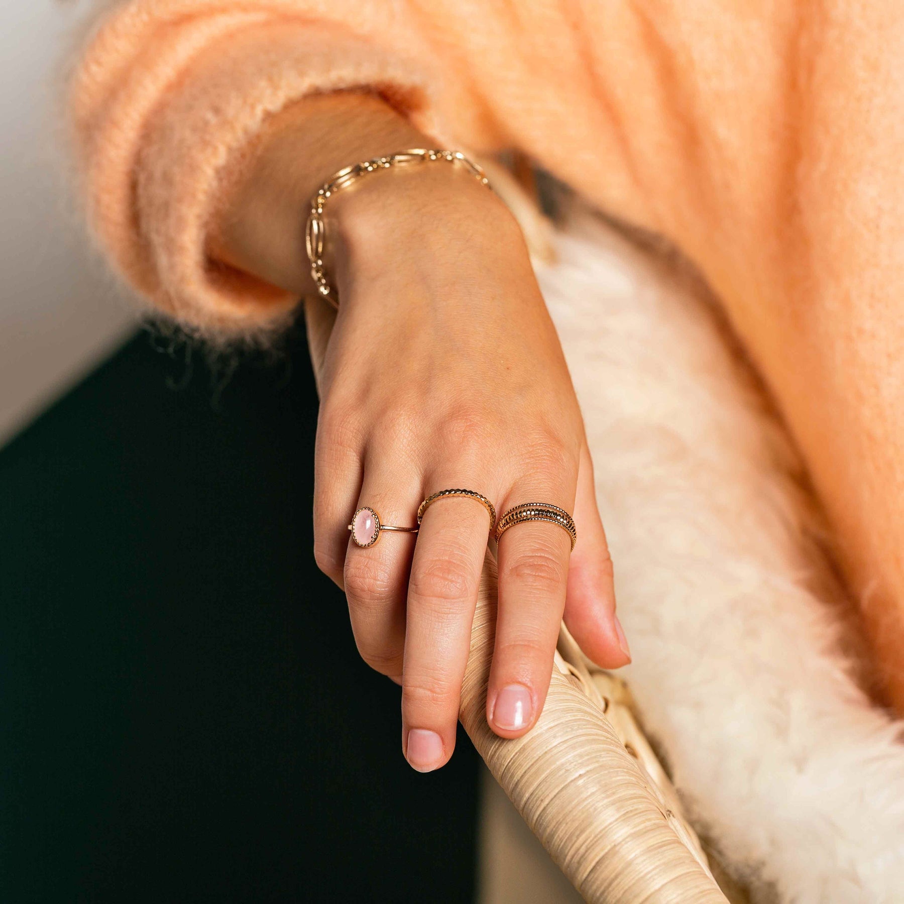 Bague PHÈDRE - plaqué or & quartz rose - Bijoux fantaisie femme | Votre boutique en ligne de bijoux fantaisie - yukablanc