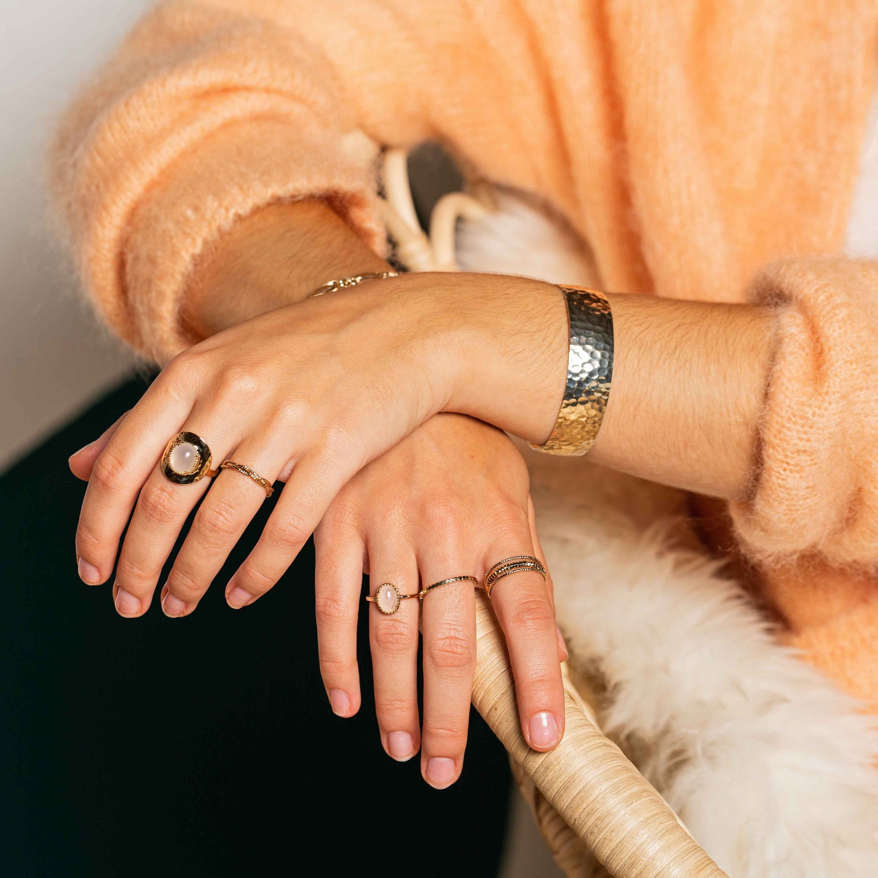 Bague PHÈDRE - plaqué or & quartz rose - Bijoux fantaisie femme | Votre boutique en ligne de bijoux fantaisie - yukablanc